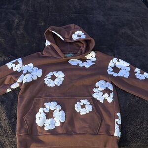 Brown Hoodie with White Floral Pattern